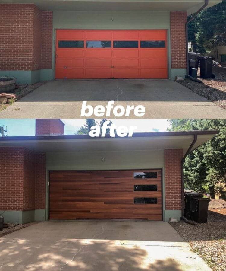 Before and after: modern wood garage door upgrade