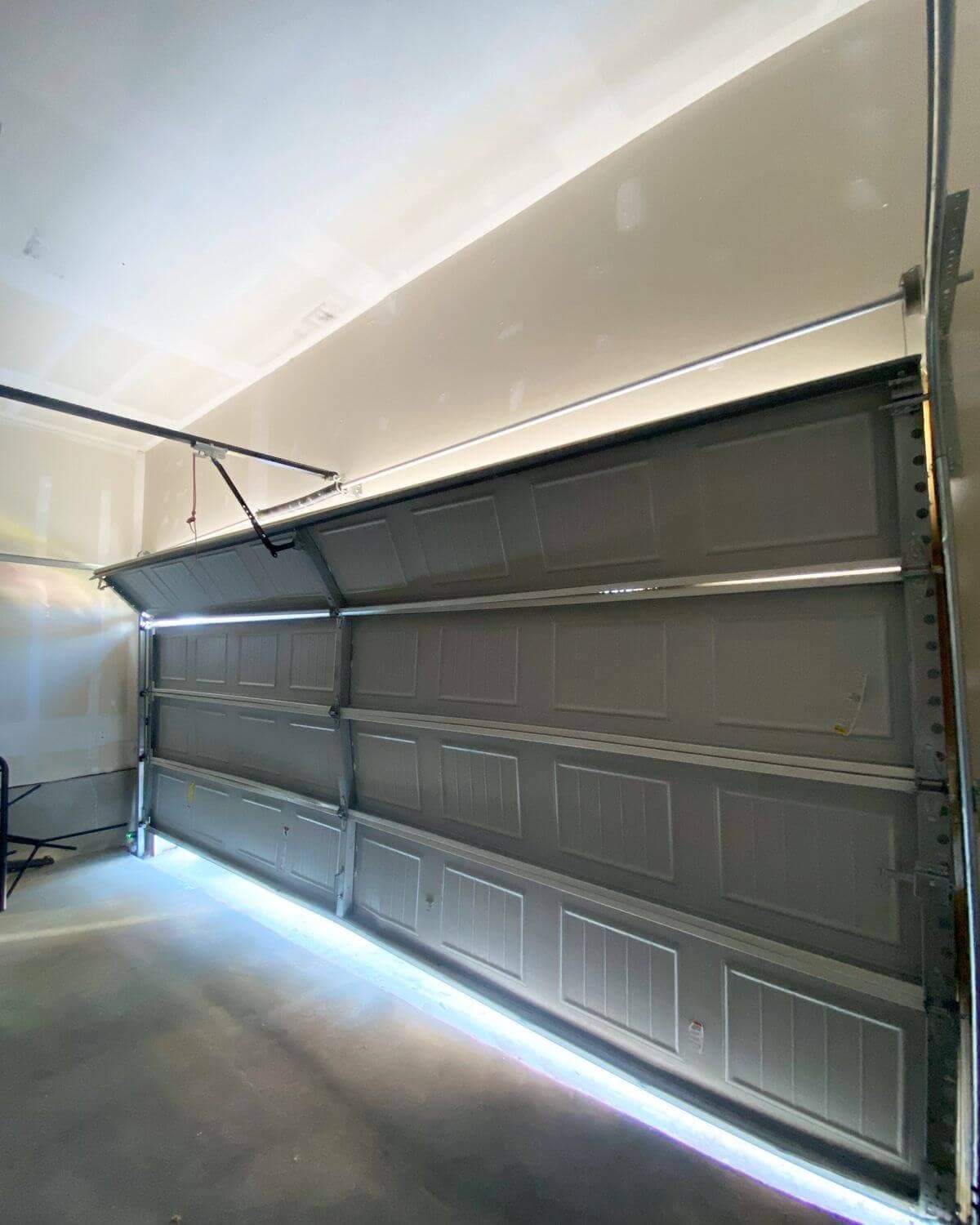 Garage door with LED lighting installation