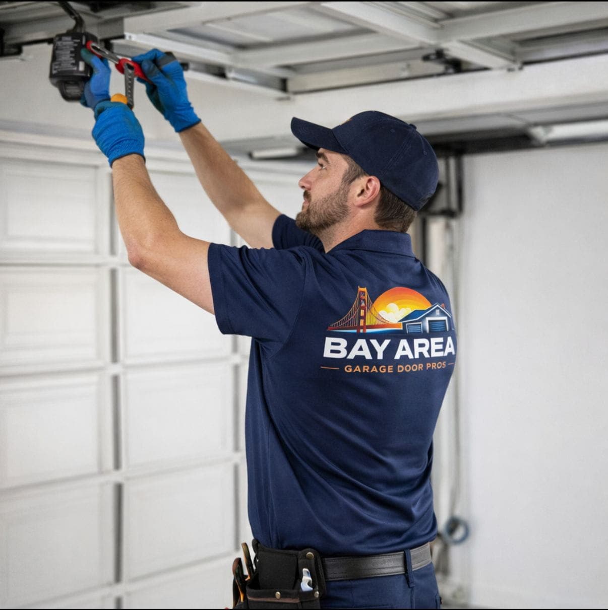 Bay Area Garage Door Pro's technicians installing a garage door